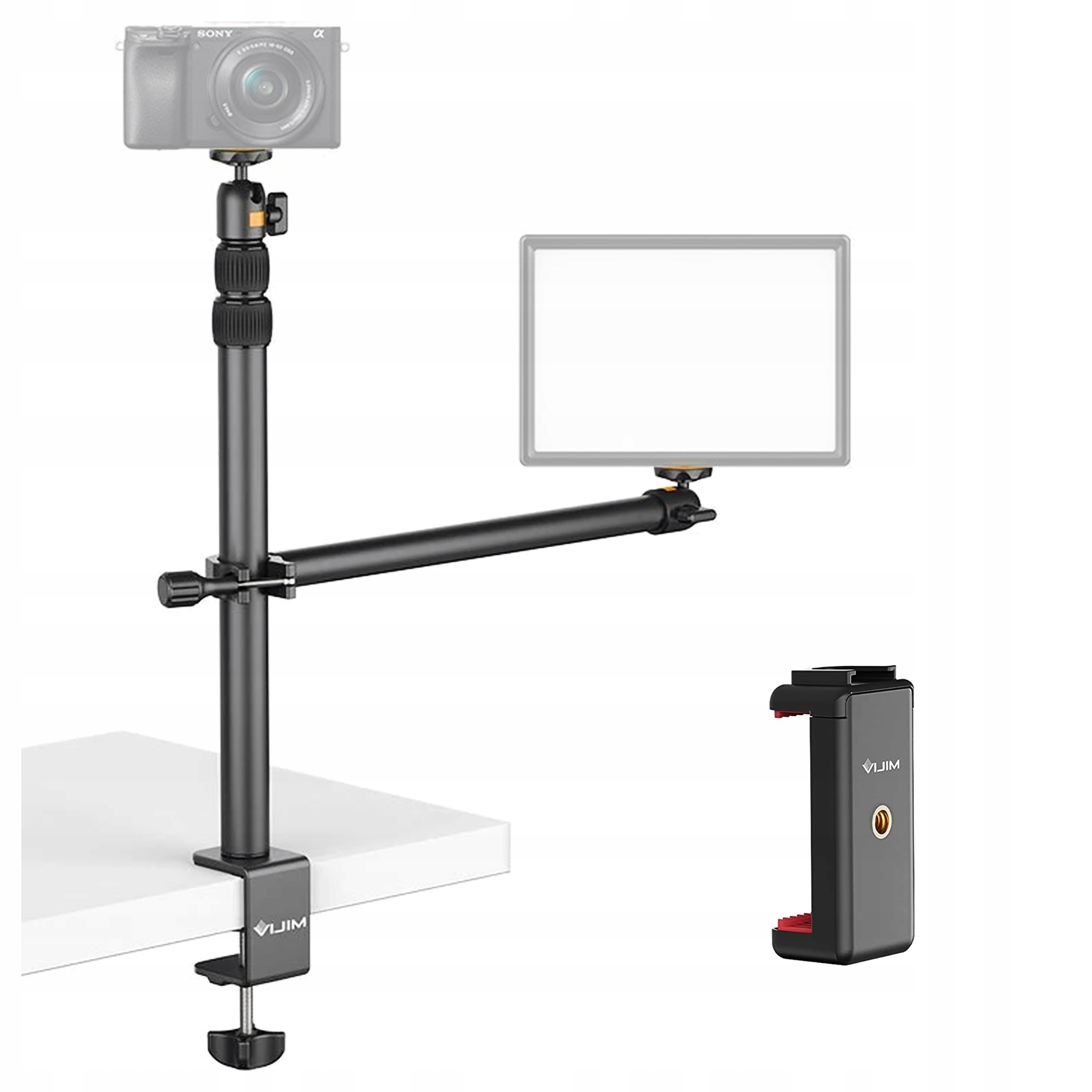 Stolní stativ Foto s rámem a svěrákem 2x hlava 1/4 video live fotografie