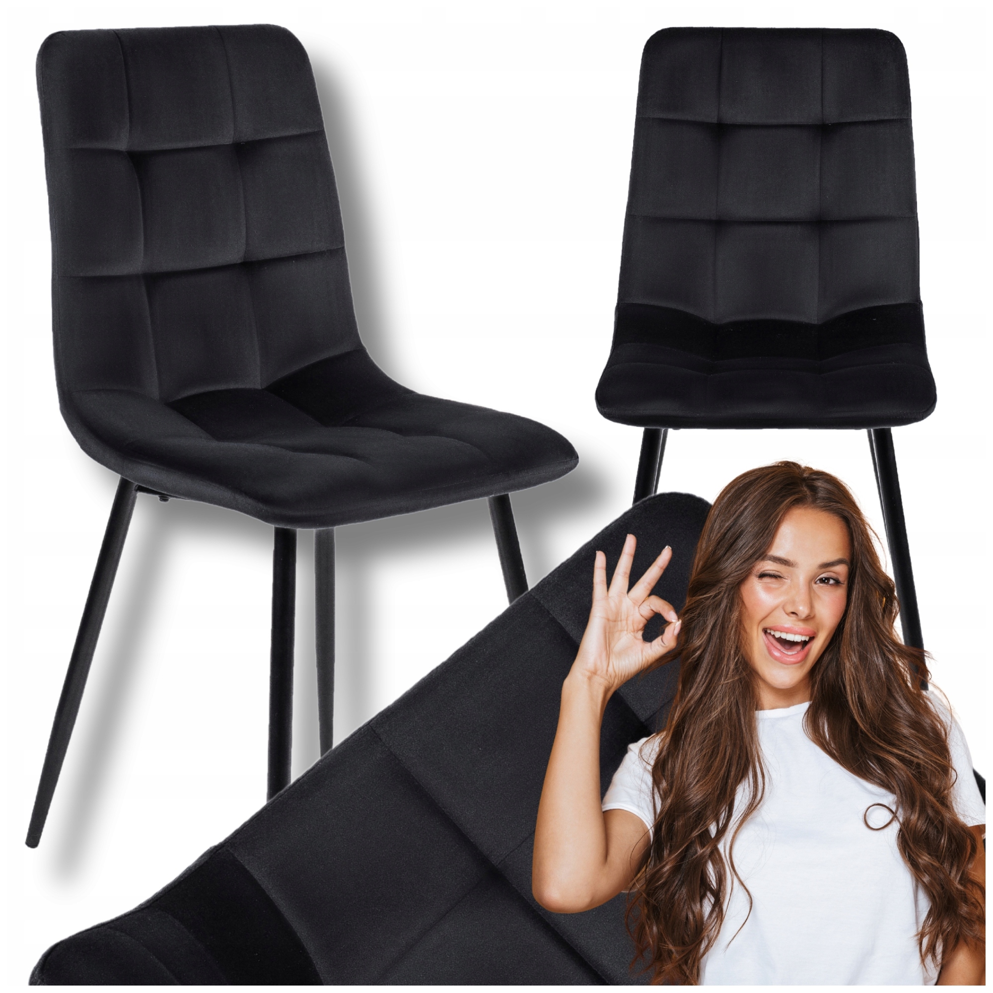 Čalouněné křeslo, prošívané, velurové, kuchyňské, do jídelny, černé, Peru