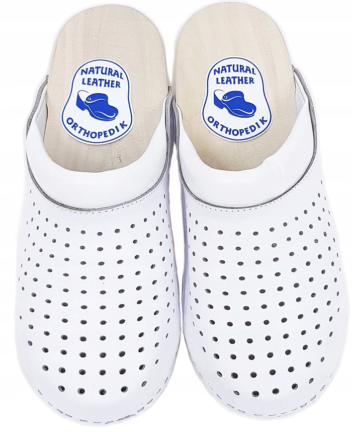 Chodaki Drewniaki Medyczne Męskie BIAŁE *44* PL Marka Halskór