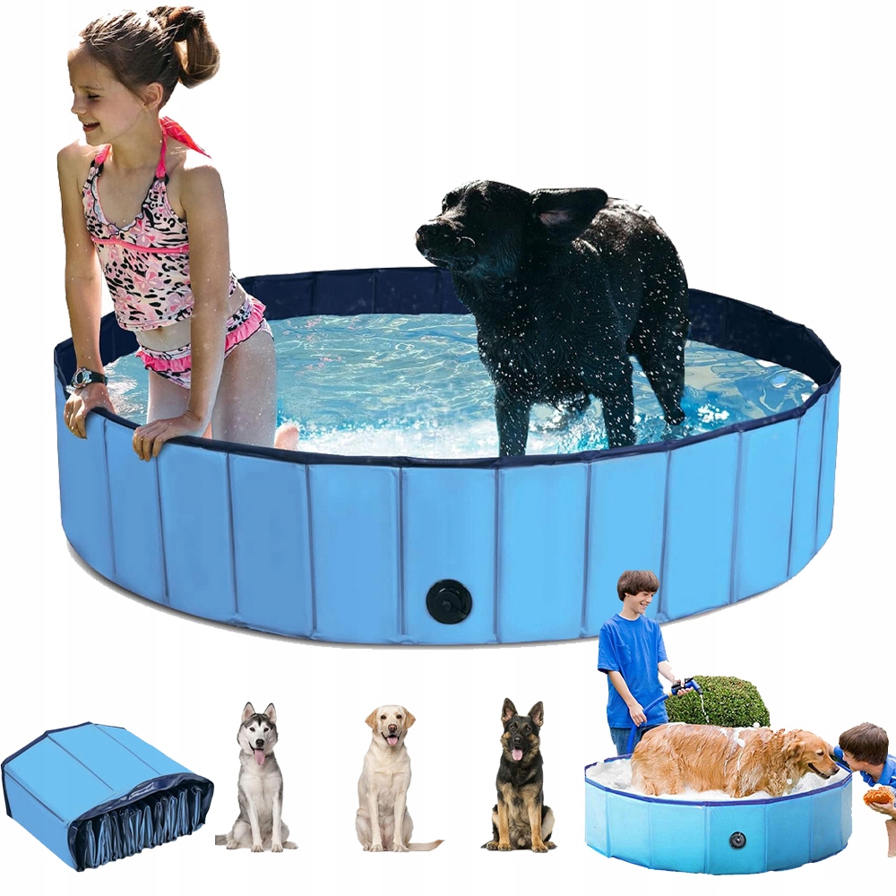 Levně Bazén Pro Psa Přenosný Skládací S Výpustným Otvorem 100*30CM Modrý Pvc
