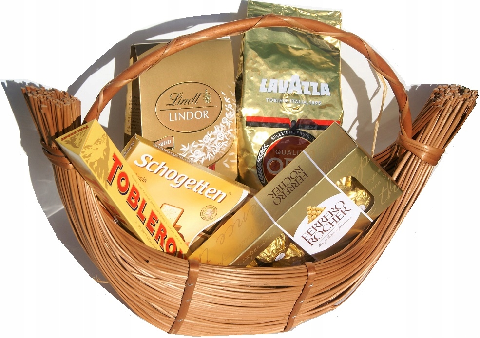 Dárkový koš káva, Lindt sladkosti balené v proutěném koši