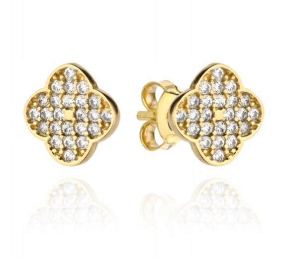 

Złote Kolczyki Sztyft 585 Cyrkonia Koniczynka