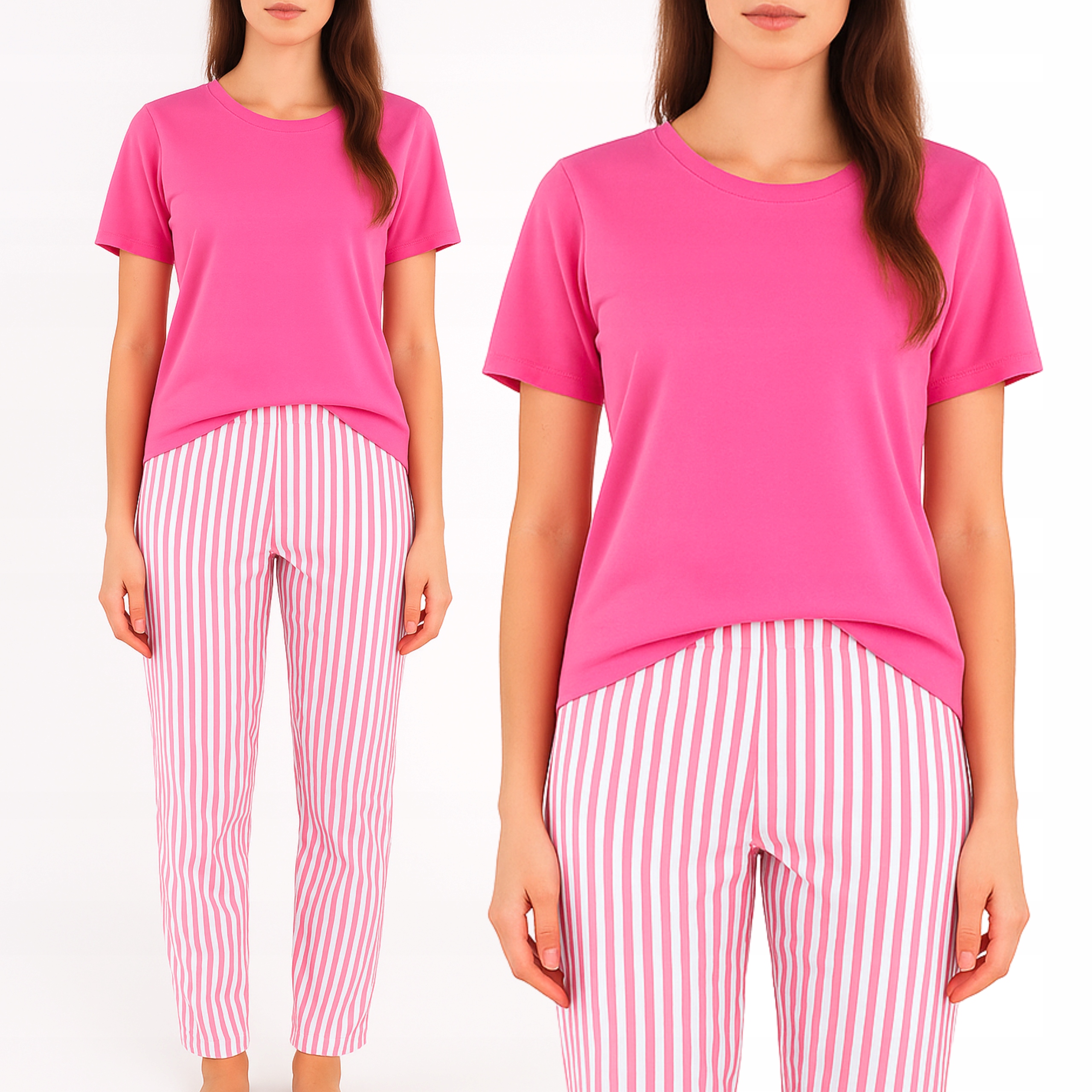 Dámské bavlněné pyžamo Elegantní na léto Na dovolenou Pásky Růžové S