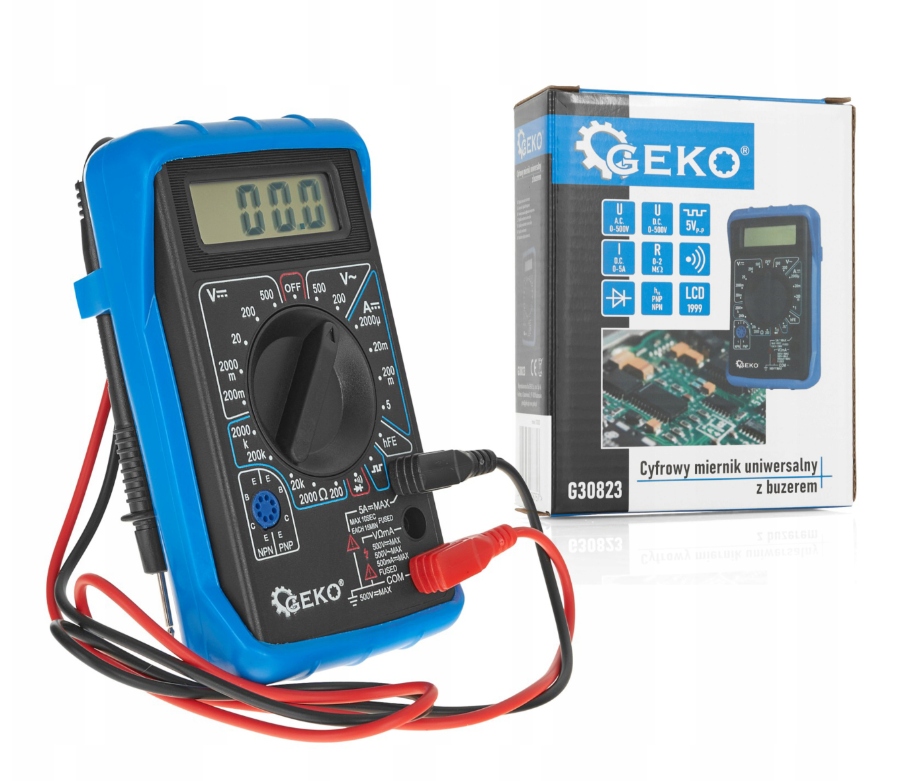 MULTIMETR MIERNIK PRĄDU CYFROWY ELEKTRYCZNY LCD Z BUZEREM GEKO GEKO