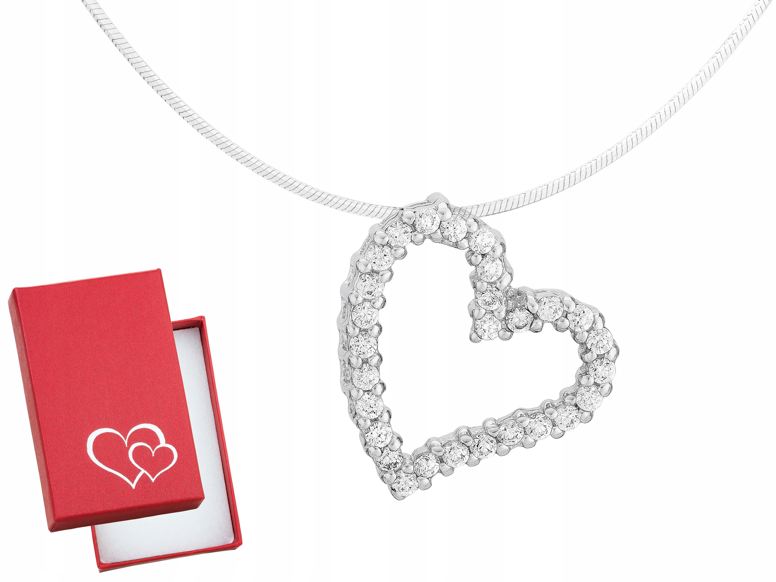 Dlouhý stříbrný asymetrický náhrdelník Velké srdce s zirkony Stříbro 80 cm