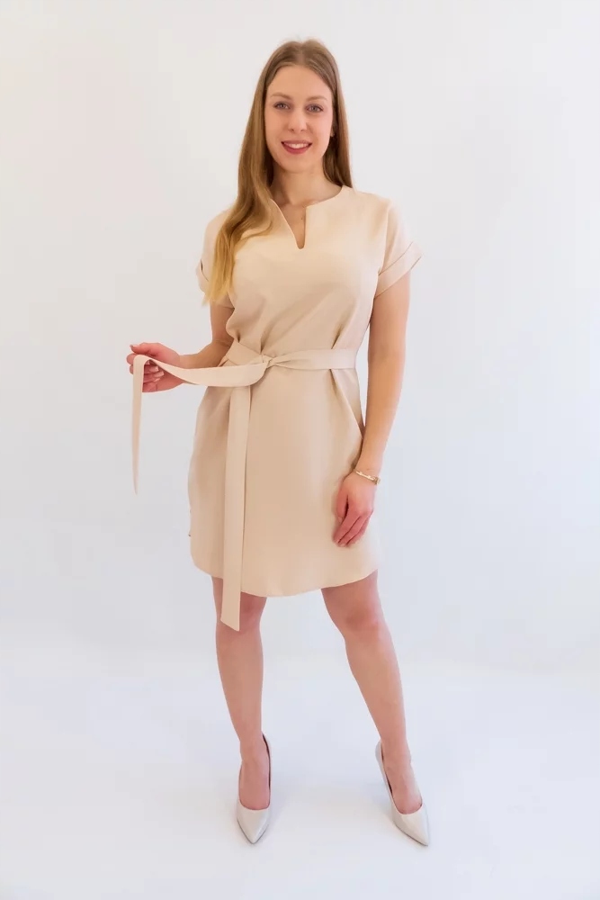 Elegantní Šaty s páskem Camilla Béžová 44