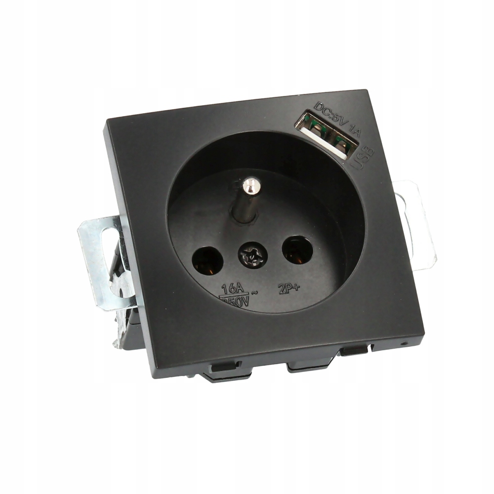

Gniazdko kontakt z Usb domowe czarne IP20 230-250V