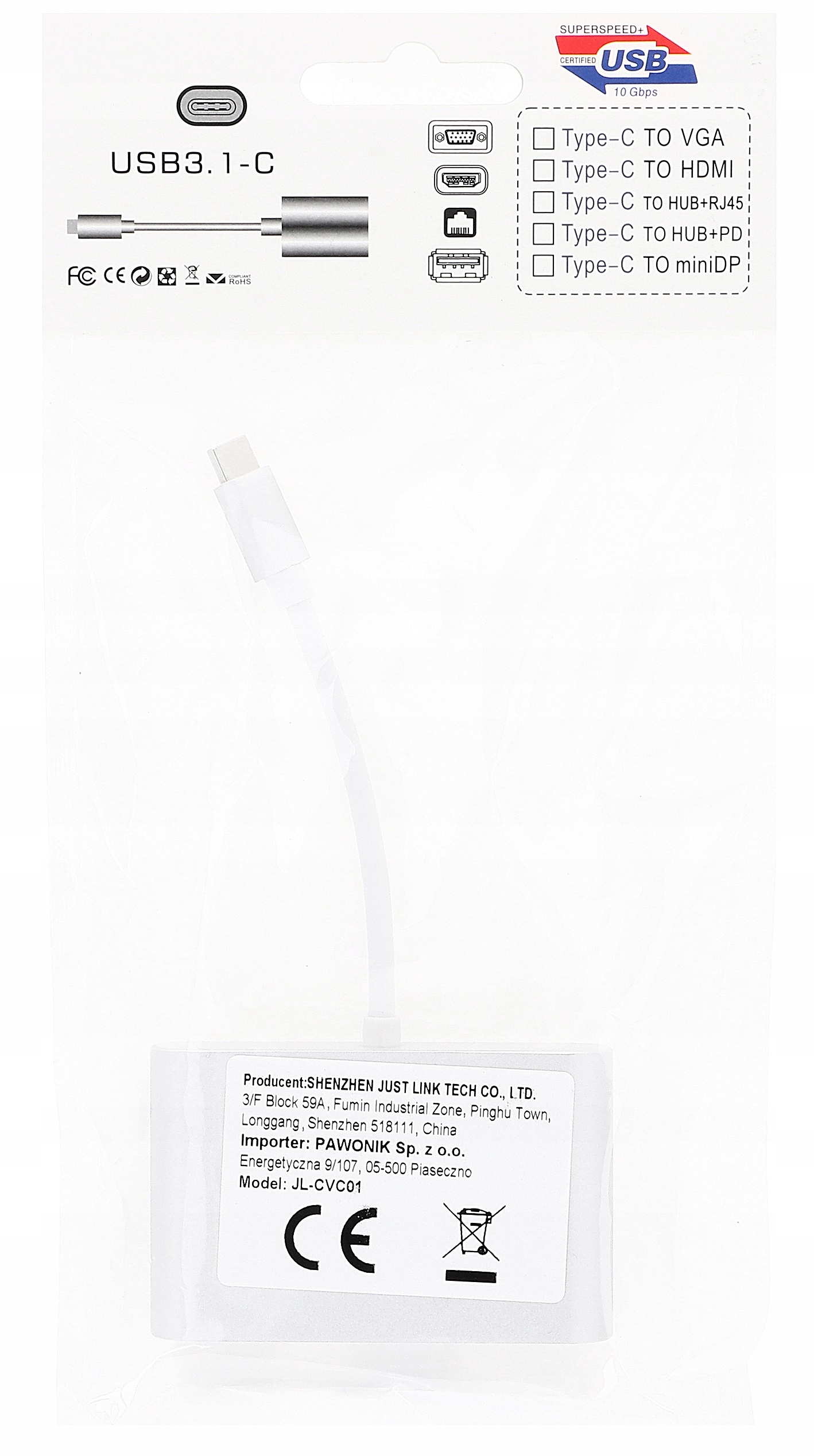 ADAPTER USB C VGA+USB 3.0+PD 4K HUB 3w1 MacBook EAN (GTIN) 5903684261192