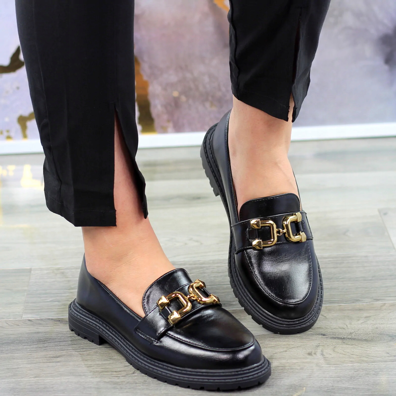 CZARNE SKÓRZANE MOKASYNY DAMSKIE PÓŁBUTY PŁASKIE 8 Marka inna