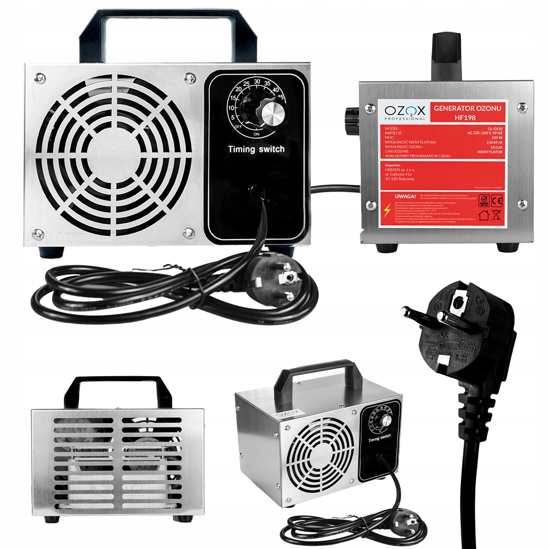 Ozonator do pomieszczeń Ozox HF198 + Timer 10 g/h 100m3 + jonizator