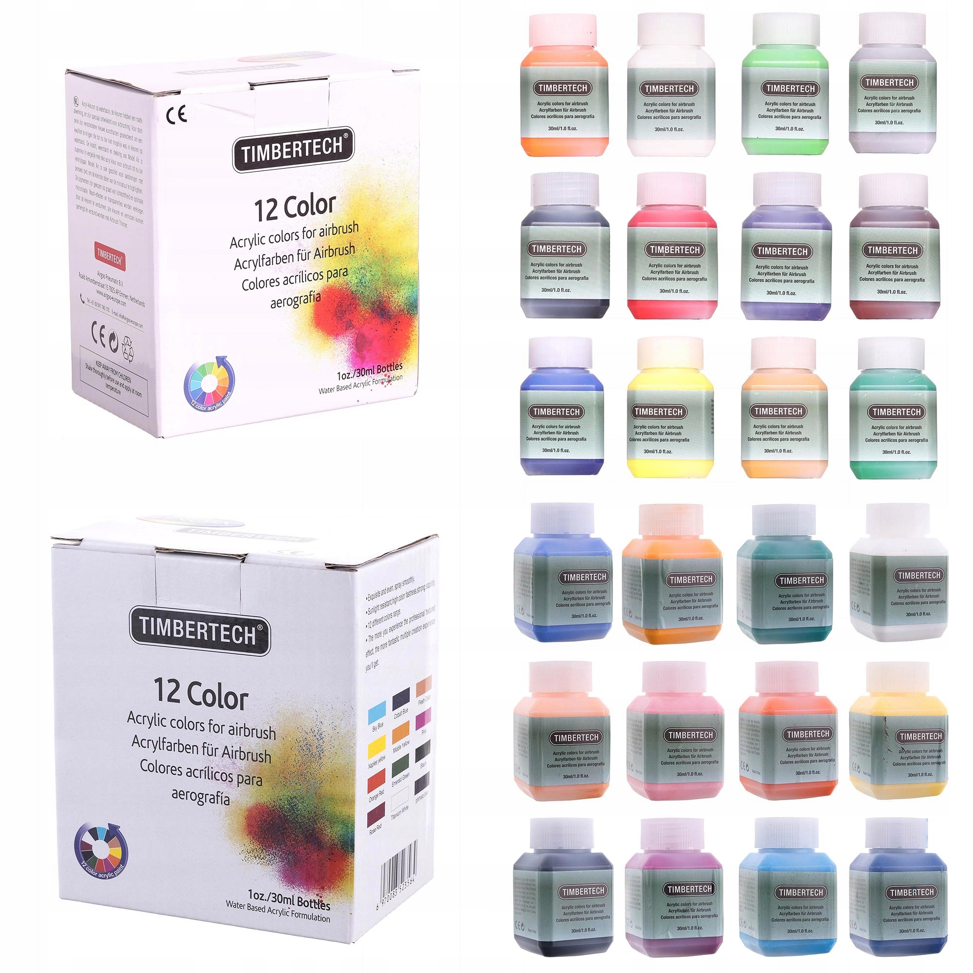 Akrylové barvy pro aerograf 24 x 30 ml různé barvy Timbertech