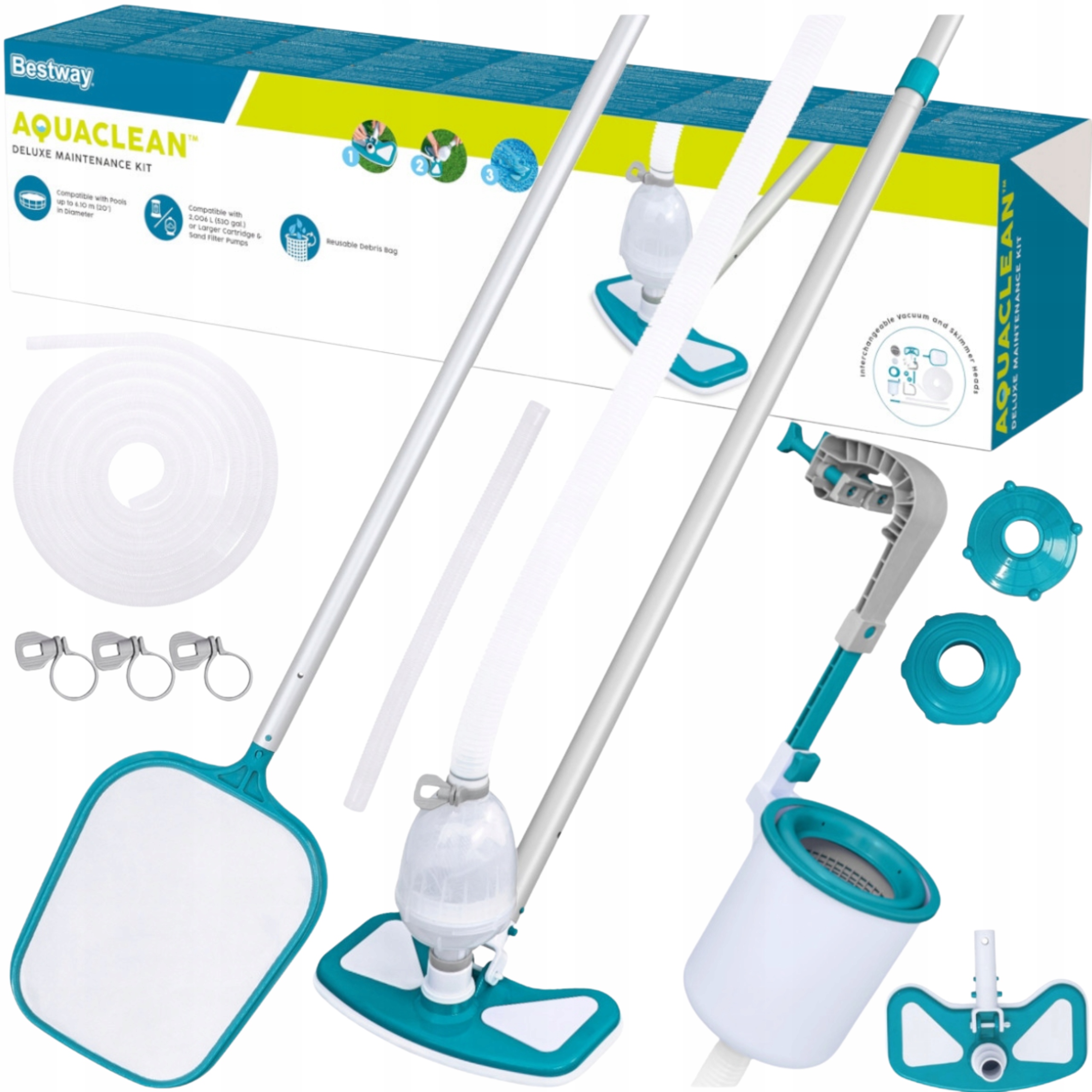 Zestaw Czyszczący do Basenu Bestway 58237 Odkurzacz Skimmer Kij