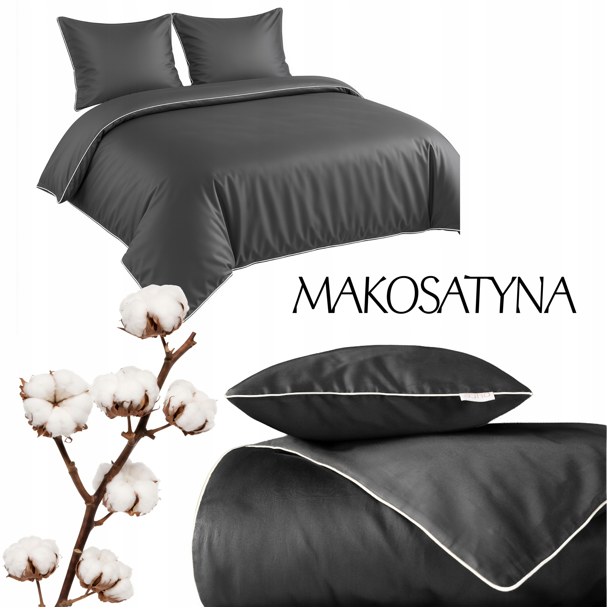 Posteľná Bielizeň Pure z bavlneného makosatínu 220x200 C. Šedá Premium