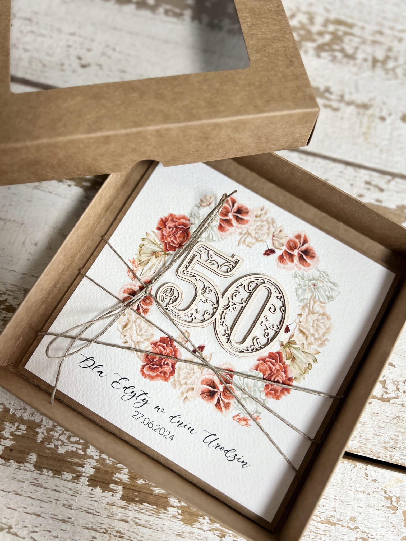 Výjimečná ručně vyráběná kartička k 50. narozeninám, dárek k padesátce