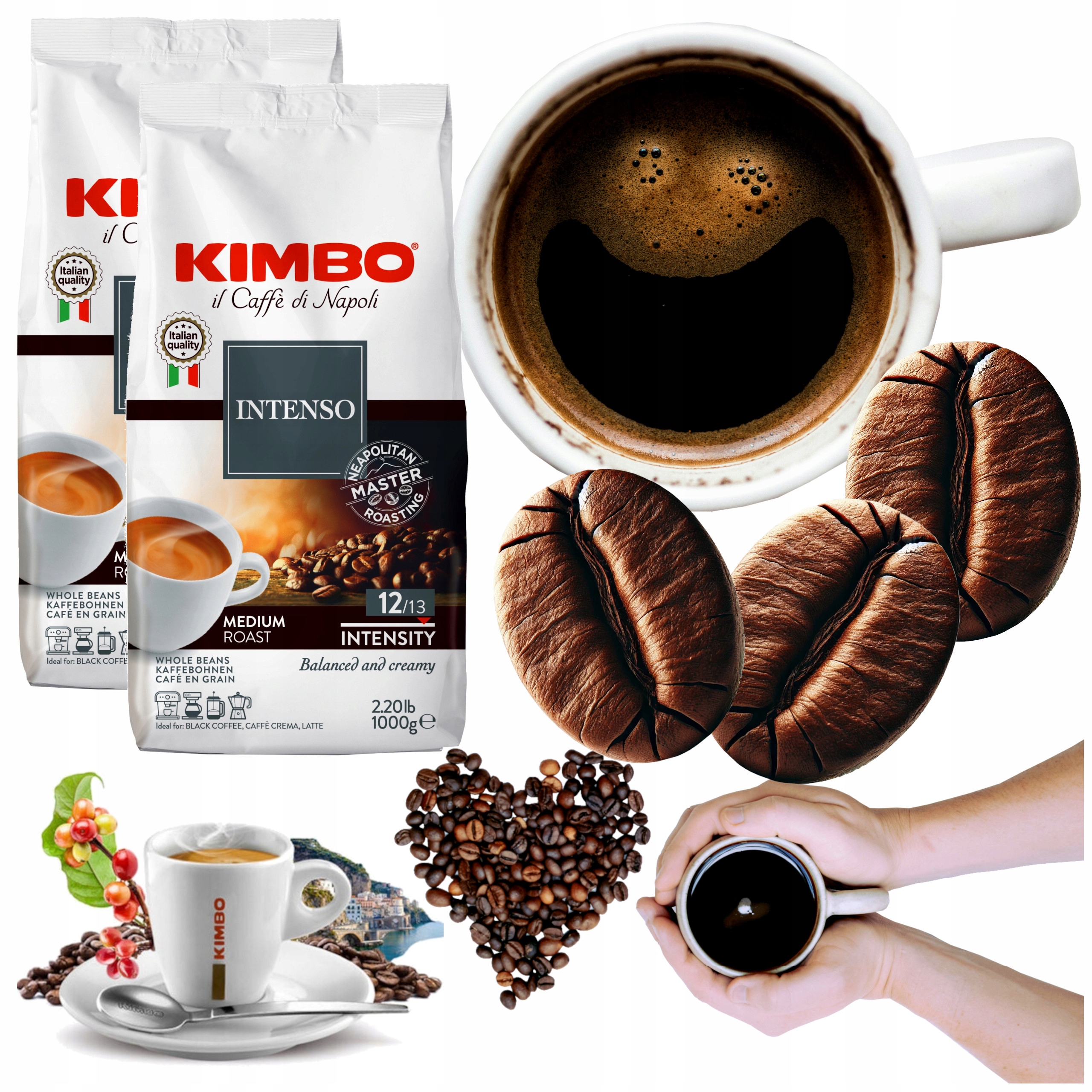 Kawa Kimbo Aroma Intenso 1kg x2 ziarnista mieszana Arabica Robusta 2 opak