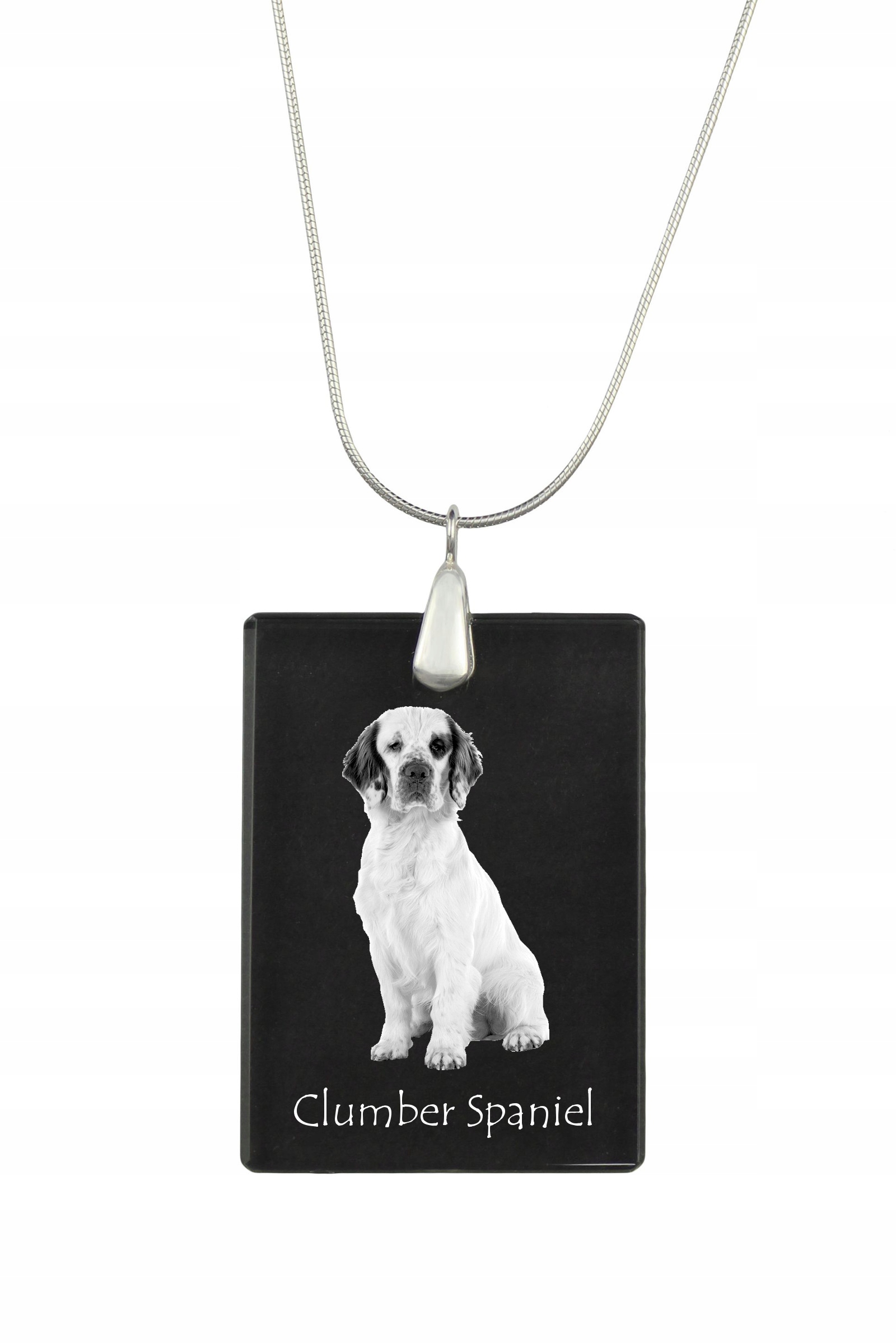 Clumber Spaniel stříbrný náhrdelník s křišťálovým přívěskem se psem