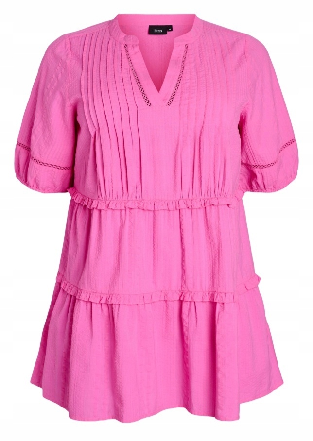 Plus Size Zizzi Růžová Bavlněná Volánová Tunika 433A 48