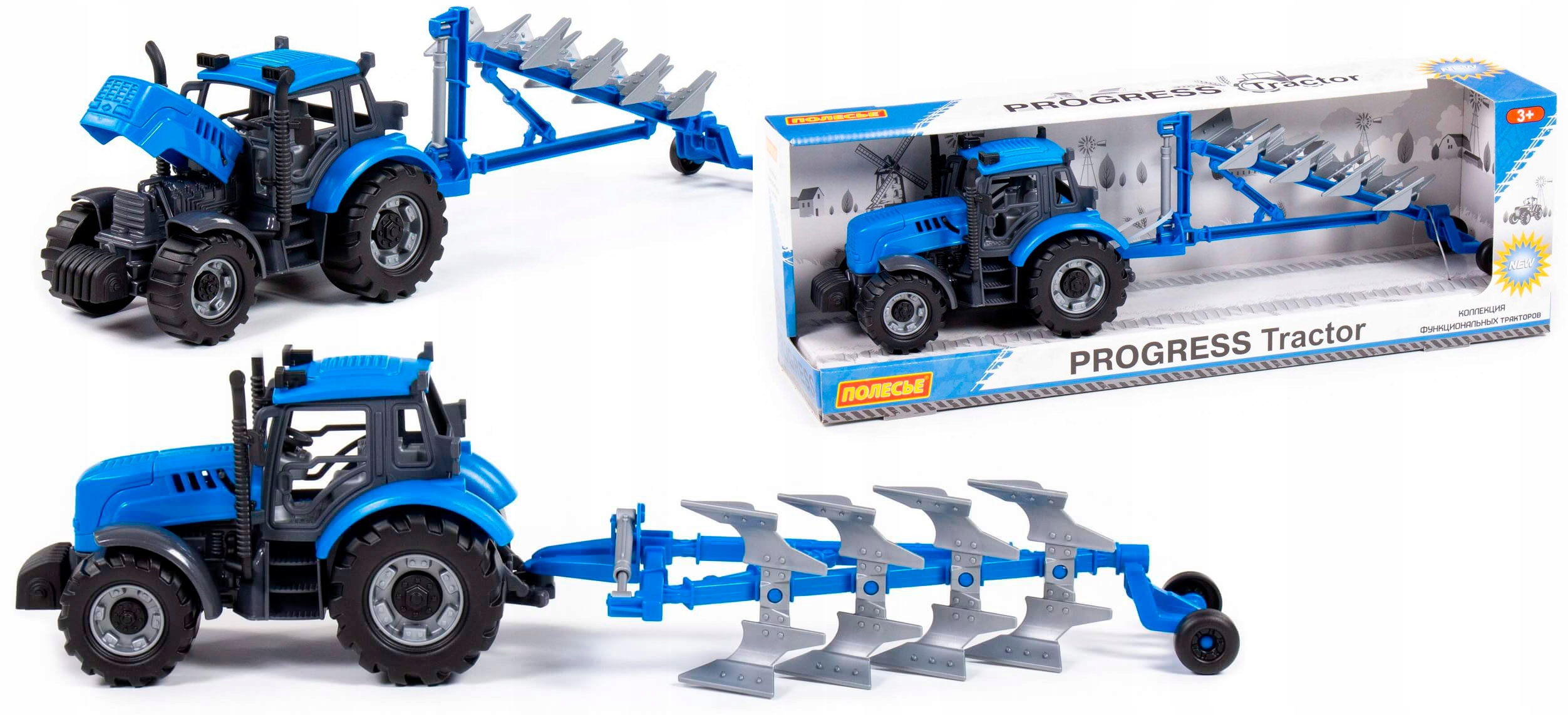 

Traktor rolniczy z pługiem do orania farma rolnik