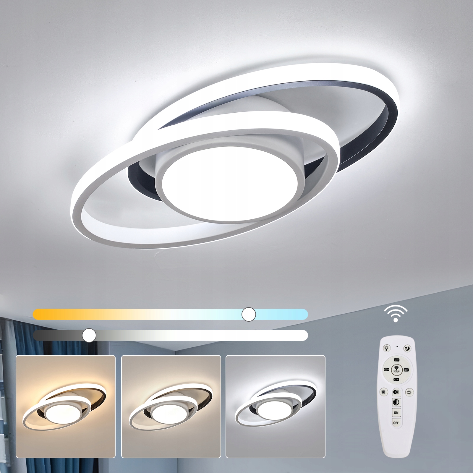 Lampa Sufitowa Led Plafon Biały+czarna Okrągły Do Salonu 3000K-6500K 39W