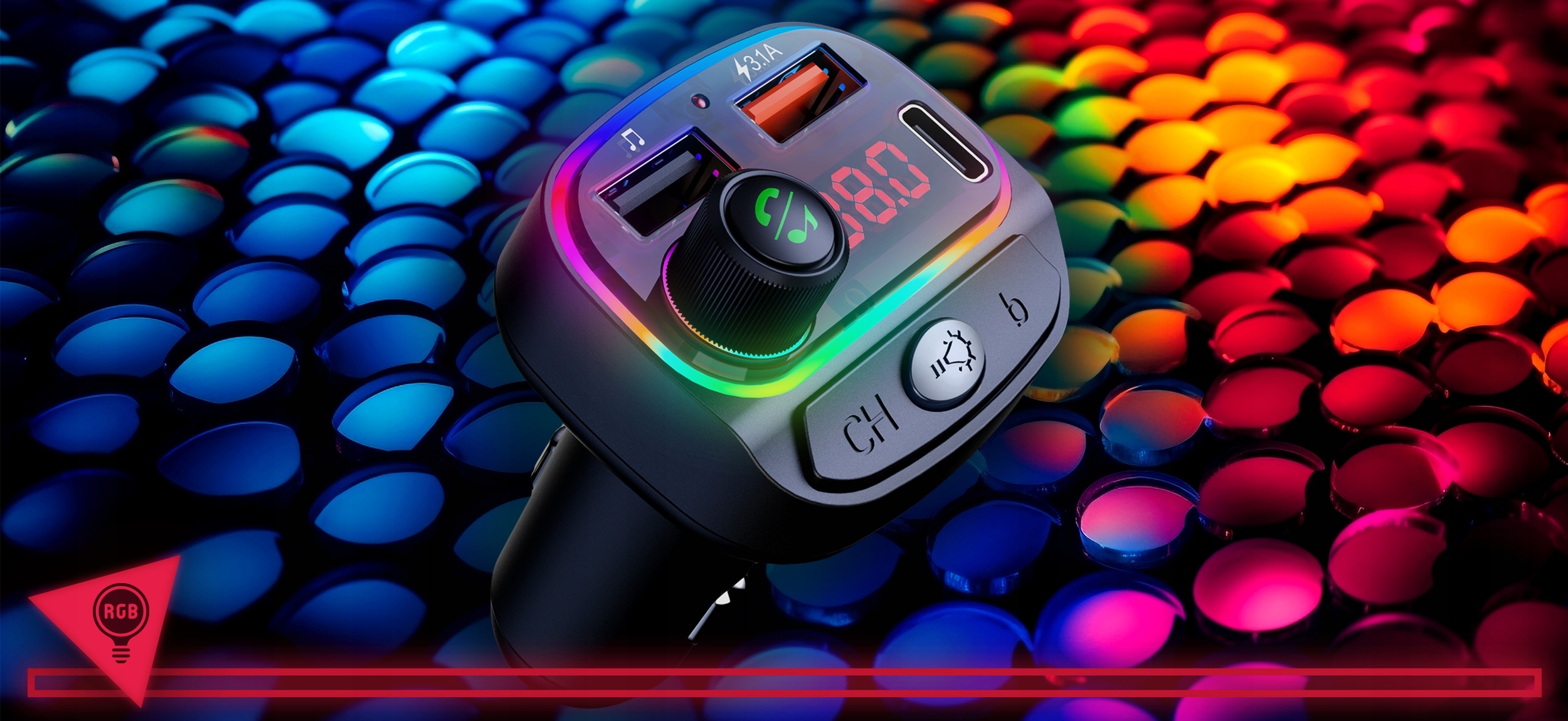 TRANSMITER FM SZYBKA ŁADOWARKA BLUETOOTH AUDIO MP3 BT 2X USB RGB Informacje o bezpieczeństwie CE