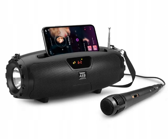 Přenosný Bluetooth reproduktor černý A69 se svítilnou