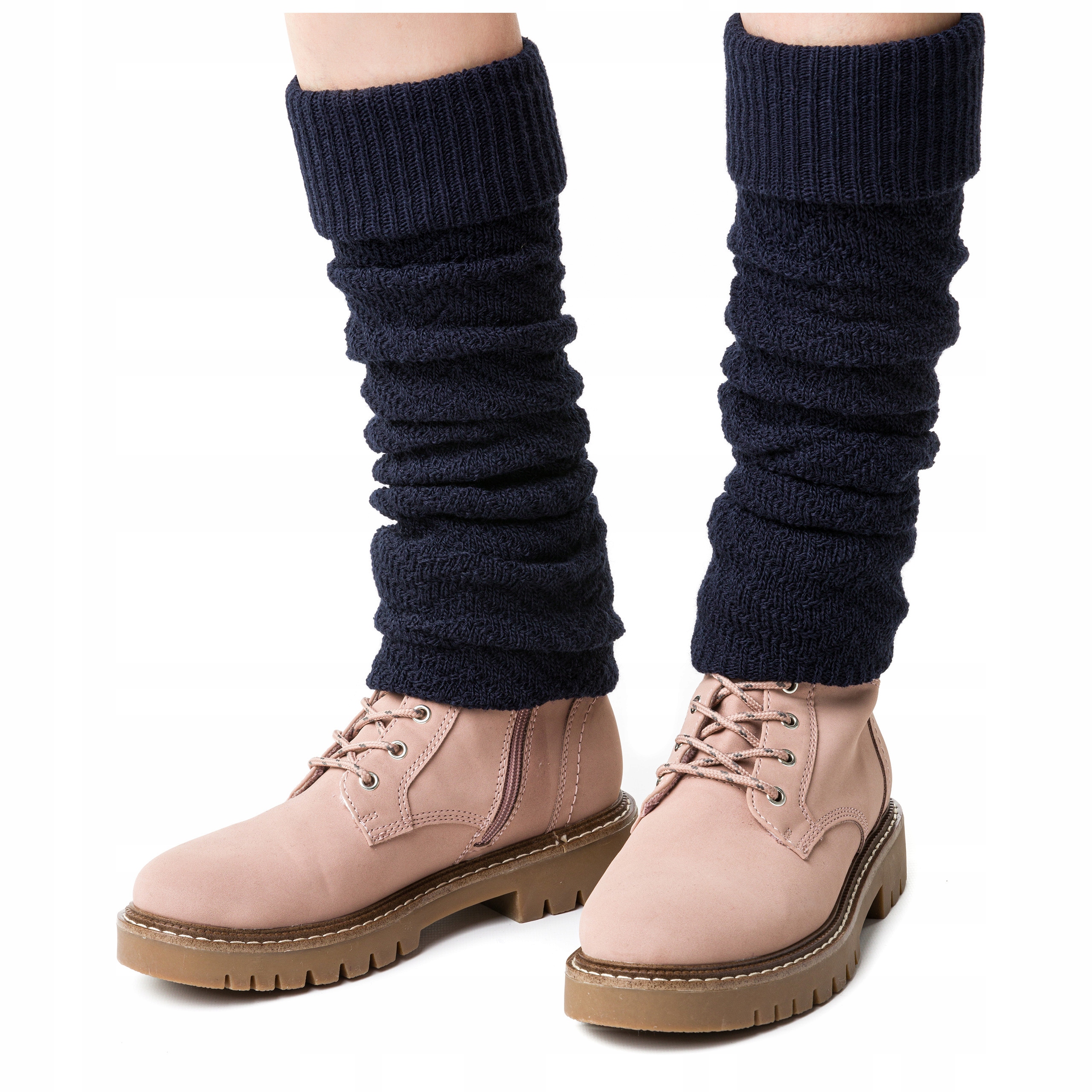 GETRY DAMSKIE ciepłe wełniane OCIEPLACZE Jodełka granatowe Steven *One size