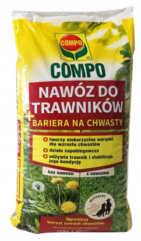 Nawóz do trawników bariera na chwasty 10kg Compo Npk żelazo efekt zieleni
