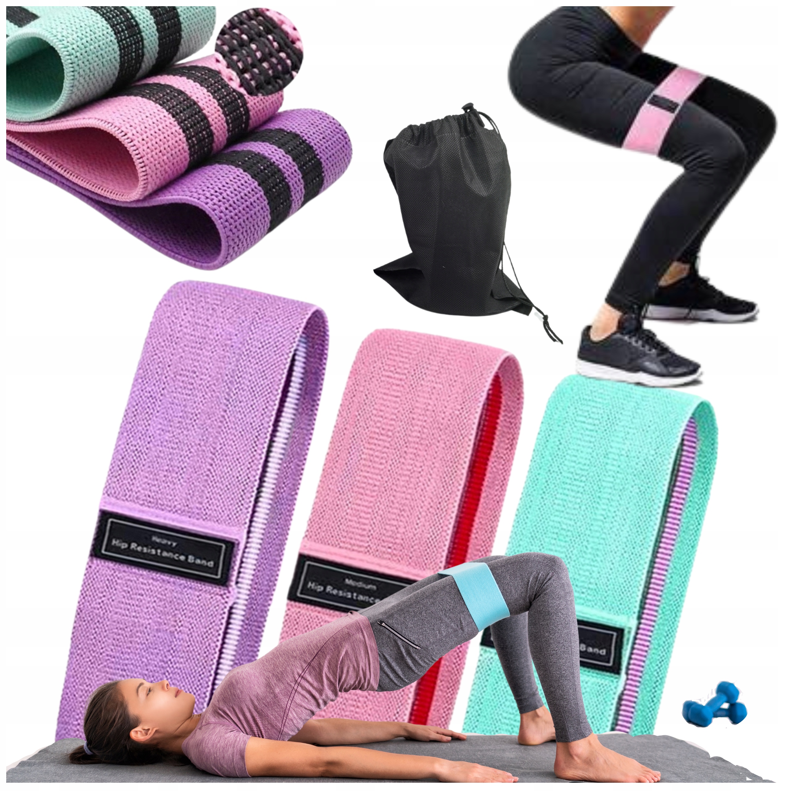 Zestaw 3 Mocne Gumy Do Ćwiczeń Opaski Materiałowe Oporowe Taśmy Fitness Pro
