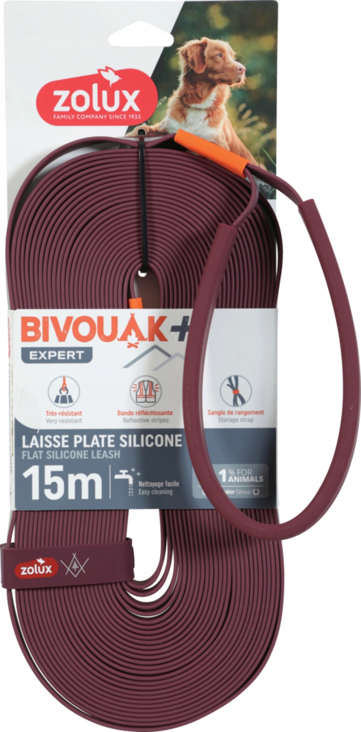 Zolux Smycz Bivouak Płaska Silikon Czerwona 15m