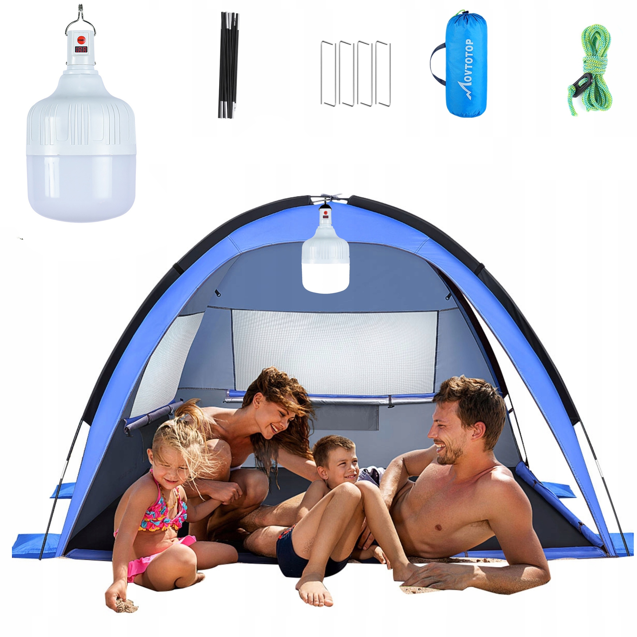 Plážový Stan S Lampou V Bílé A Modré Barvě