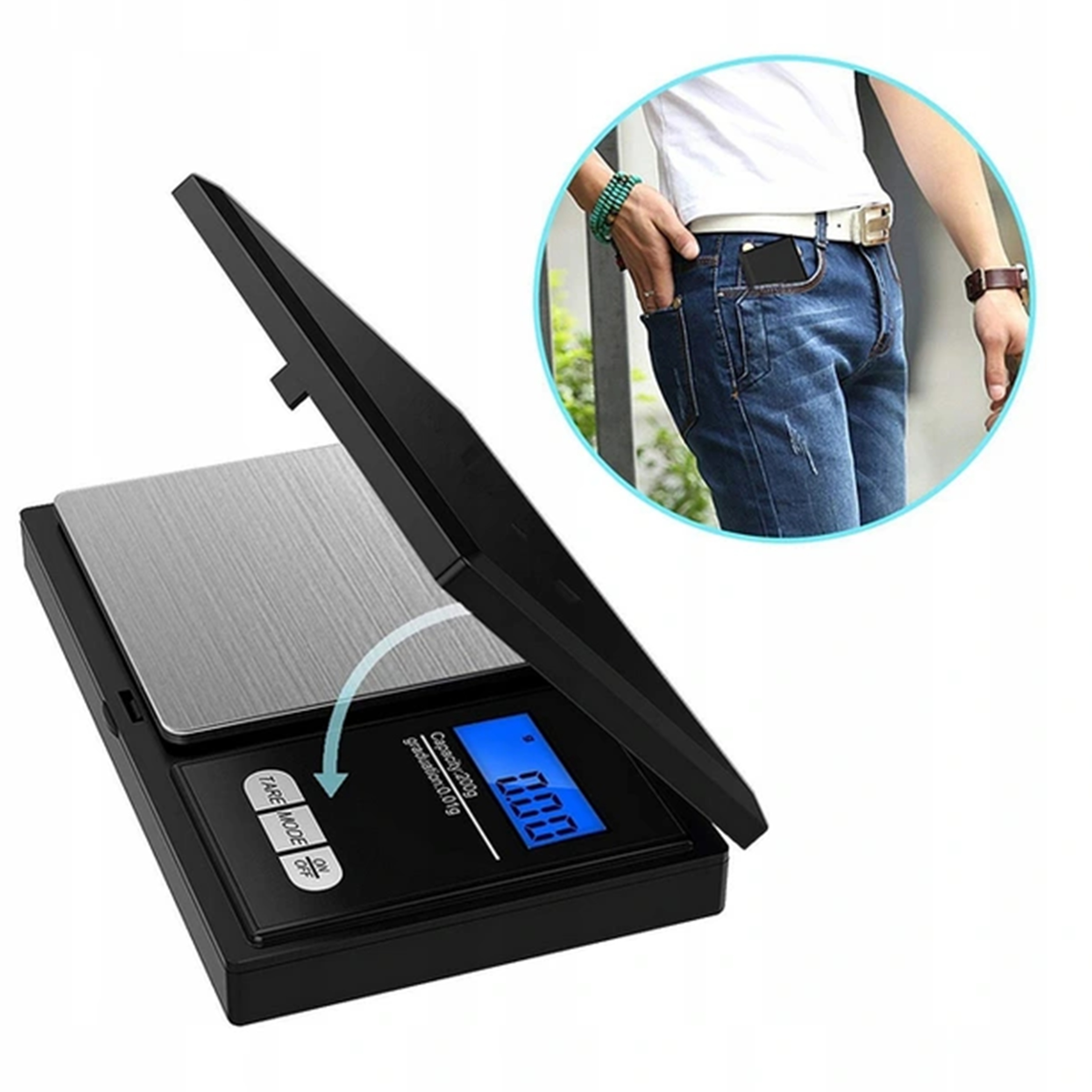 WAGA JUBILERSKA PRECYZYJNA ELEKTRONICZNA KIESZONKOWA DOKŁADNA 200G - 0,01G Materiał metal tworzywo sztuczne