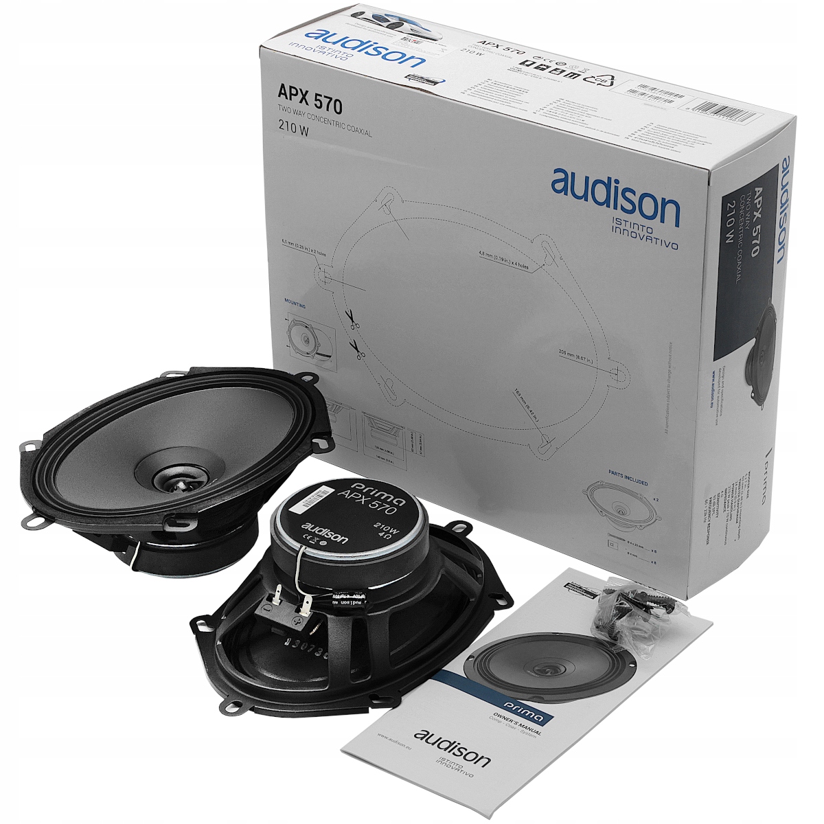 GŁOŚNIKI SAMOCHODOWE AUDISON APX 570 ELIPSY DWUDROŻNE 5x7 CALI + REDUKCJE Moc znamionowa RMS 70 W