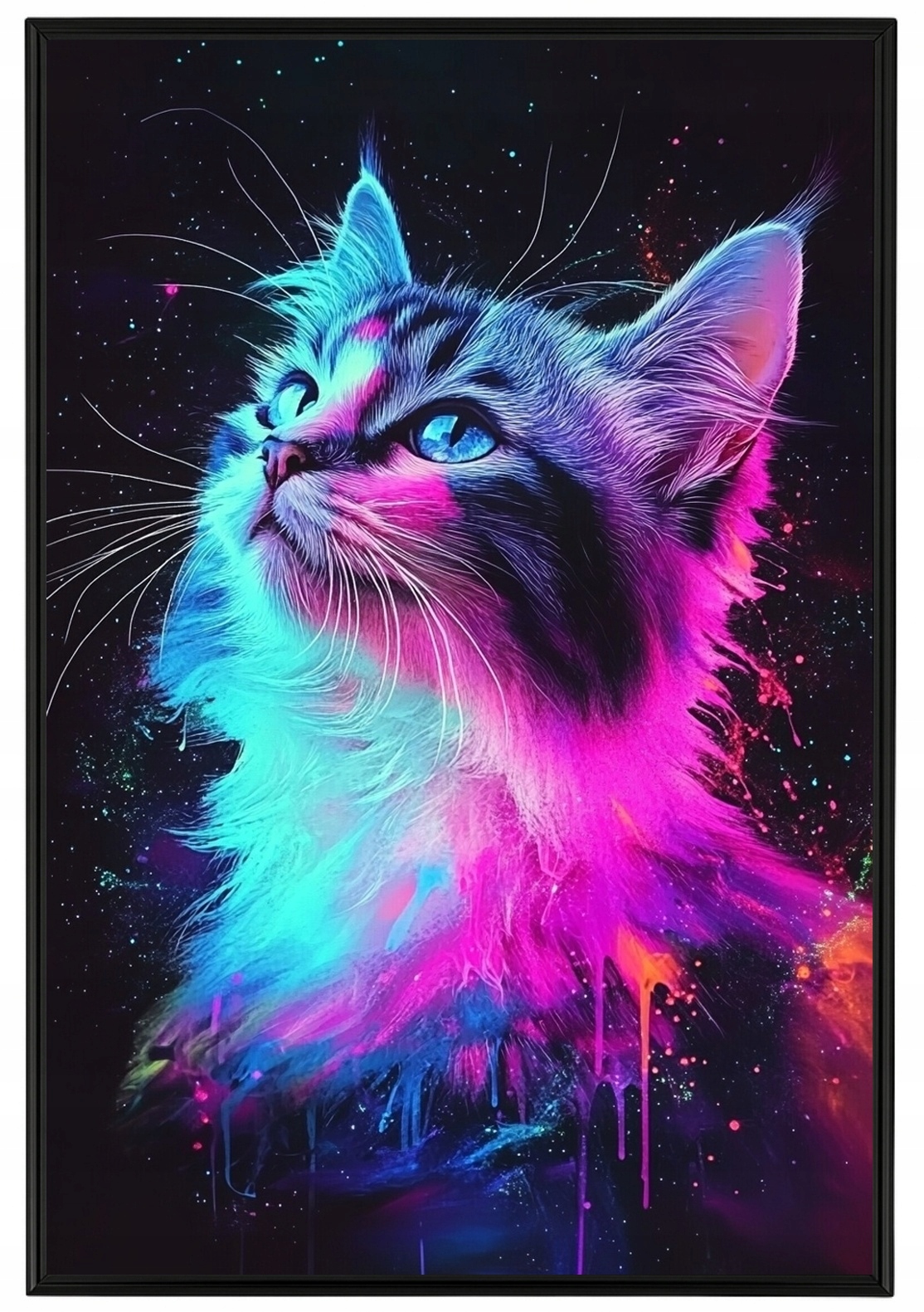 Plakát Rámeček Hliníkový Portrét Zvíře Kočka Neon Světlo Modern Art 40x60
