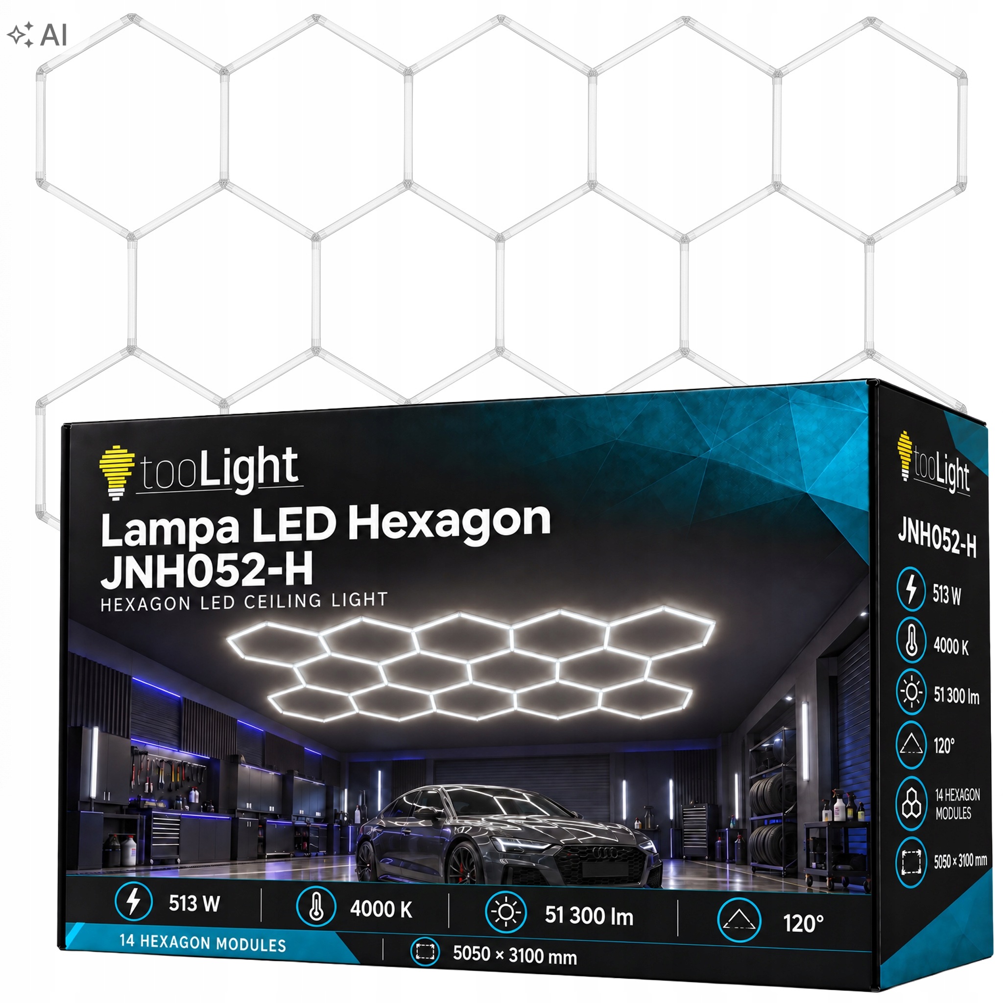 Led Lampa Hexagon Stropní Osvětlení Univerzální Dílna Garáž 505x310cm
