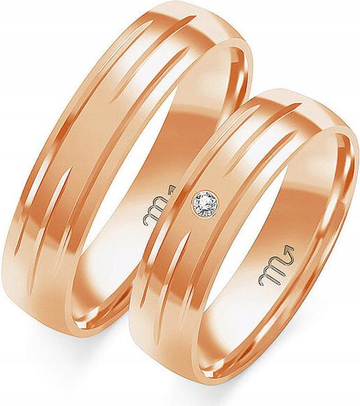 Růžový zlatý snubní prsten 585 moderní 14K vel. 8 9 10 s jedinečným vzorem gravírování