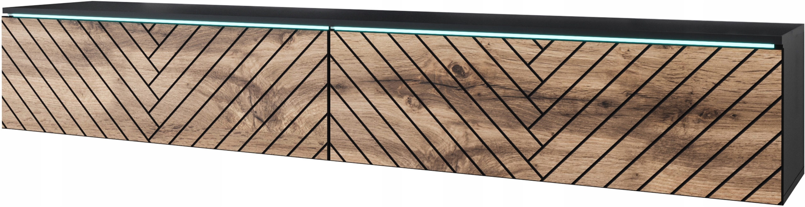 Szafka RTV Lowboard D 180cm CZARNY GRAFIT / DĄB WOTAN JODEŁKA MDF