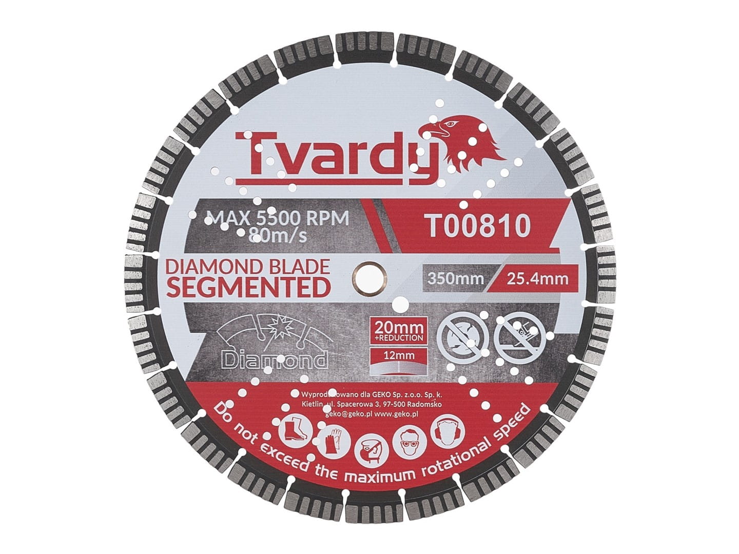 Diamantový kotouč segmentový 350x12x25.4/20 mm s kroužkem Tvardy Profi