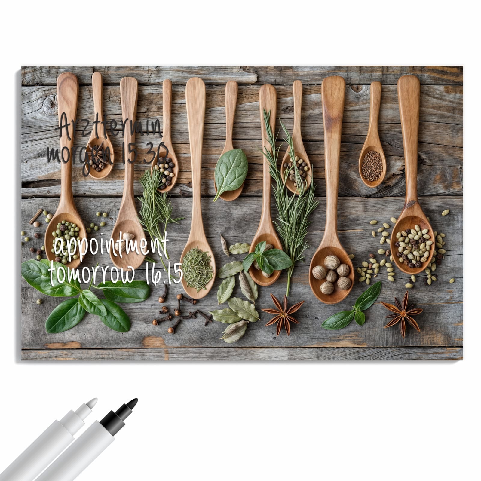 Magnetická tabule Dřevěná lžíce Bylinky 90 × 60 cm