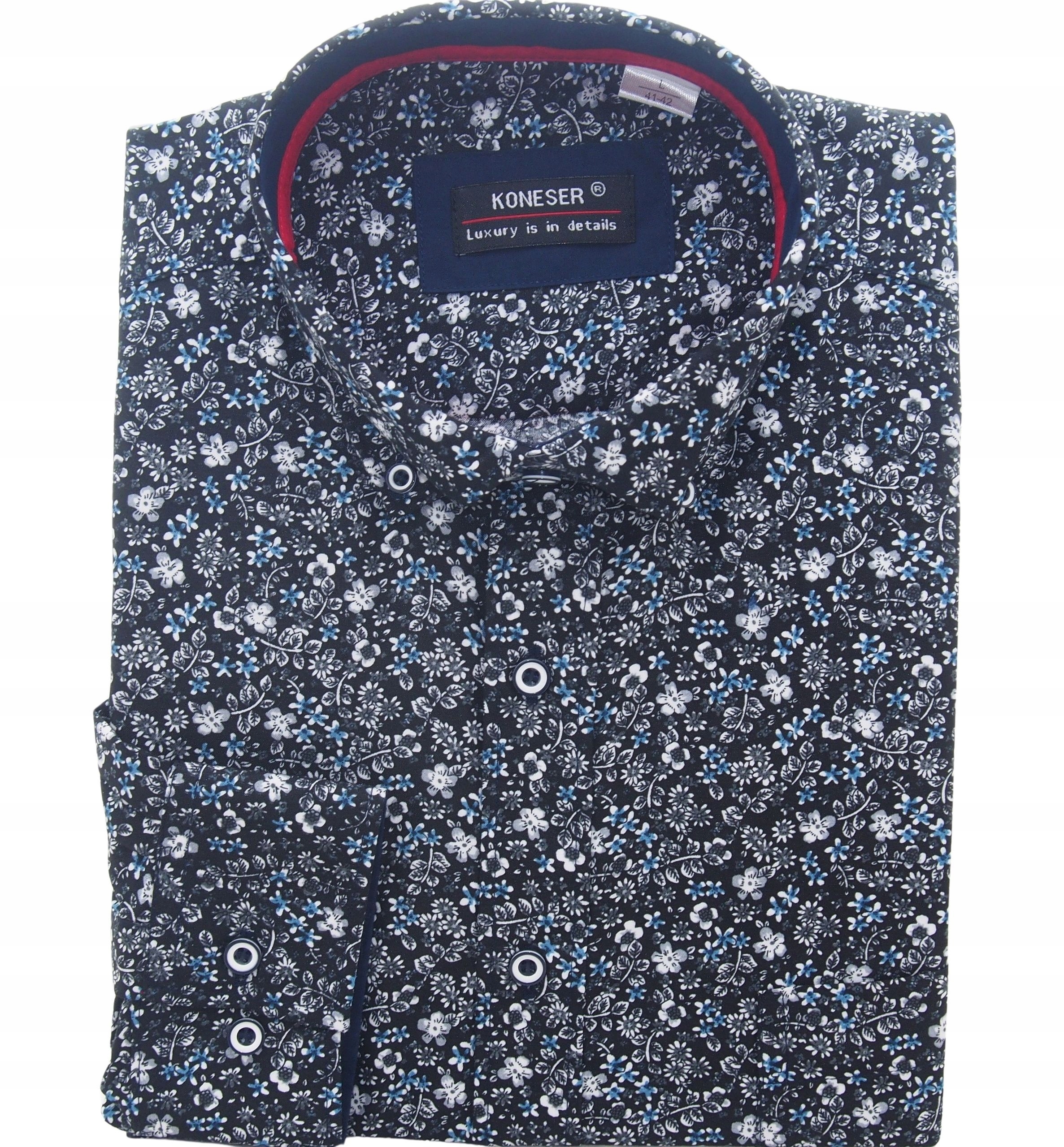 Koszula Męska Czarna W Kwiaty Rayon Jedwabna XL 42/43 KW117