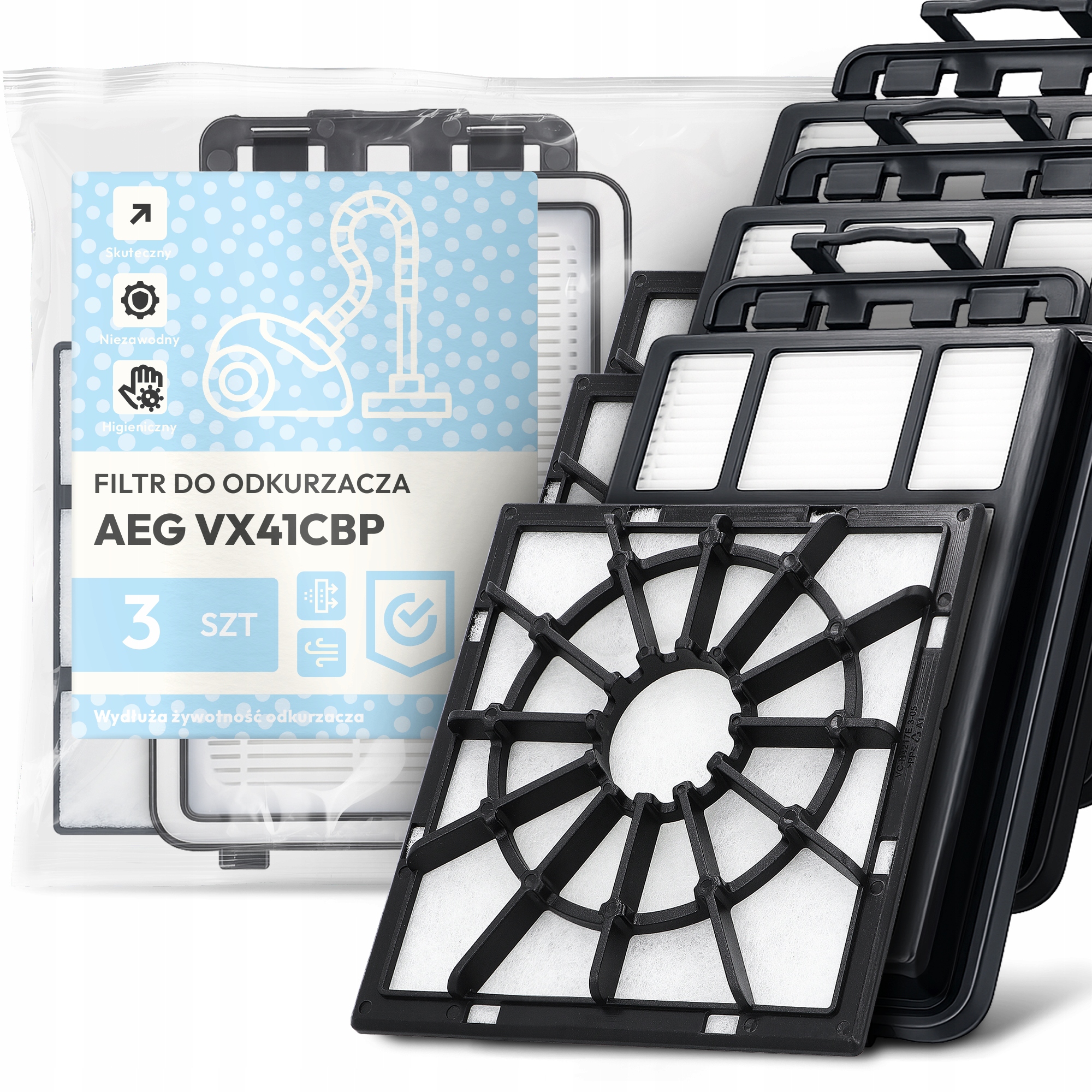 3x Filtry Do Vysavače Aeg VX41CBP Omyvatelný Filtr Sada Em-w