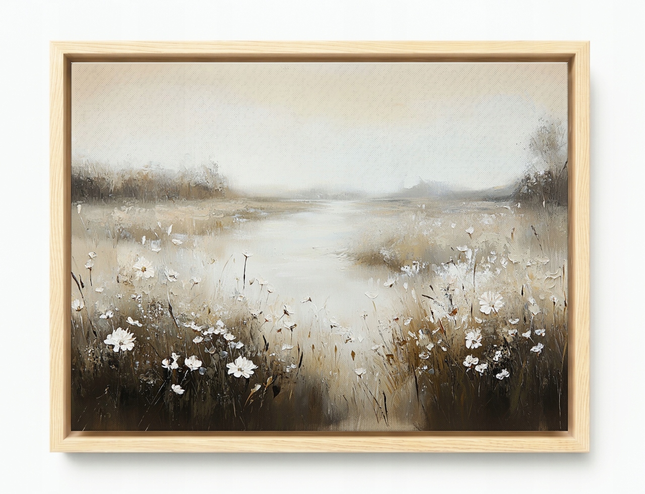 Obraz Rám Americká Krajina Louka Potok Řeka Květiny Klid Béžová 80x60