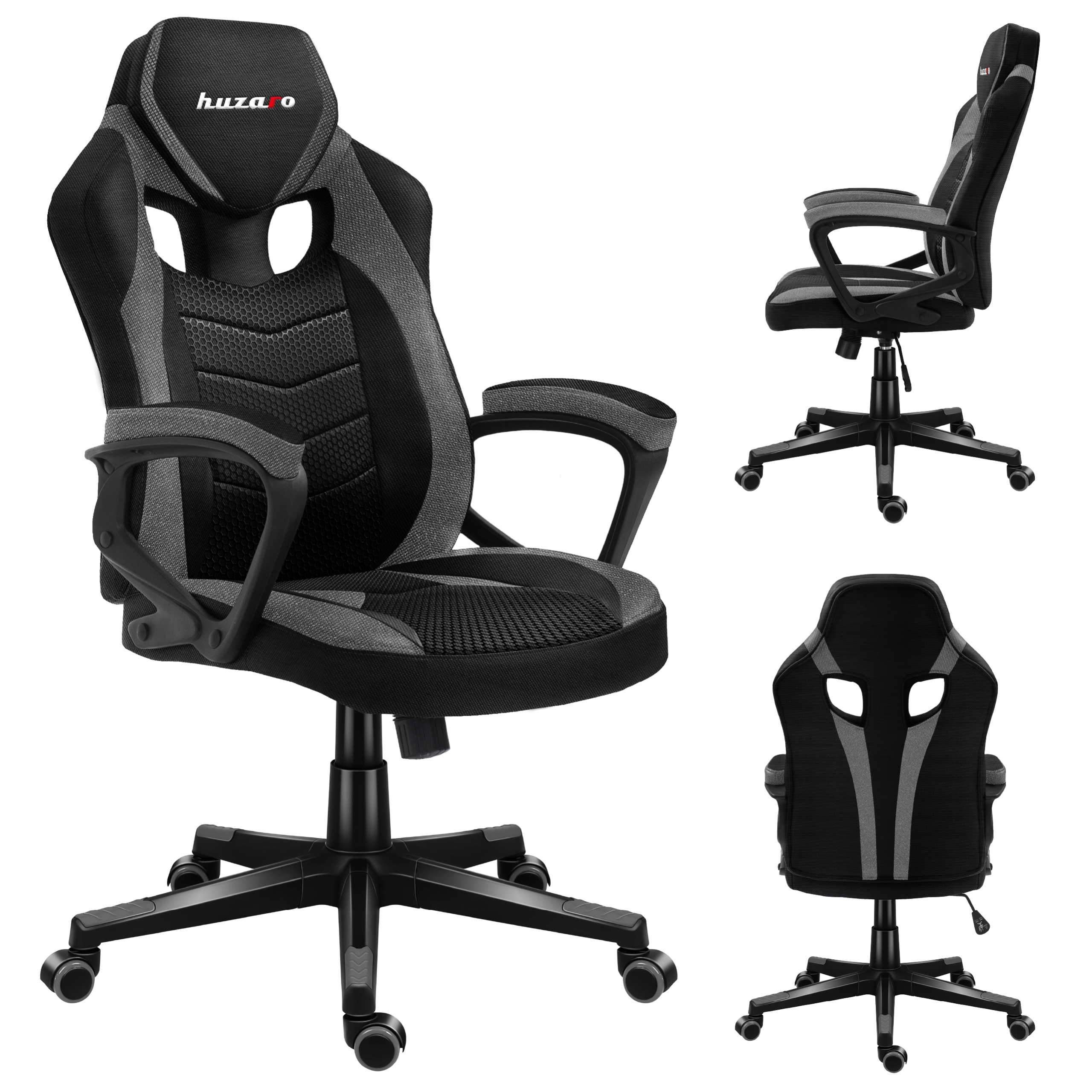 Fotel gamingowy kubełkowy Huzaro szary obrotowy do komputera ergonomiczny