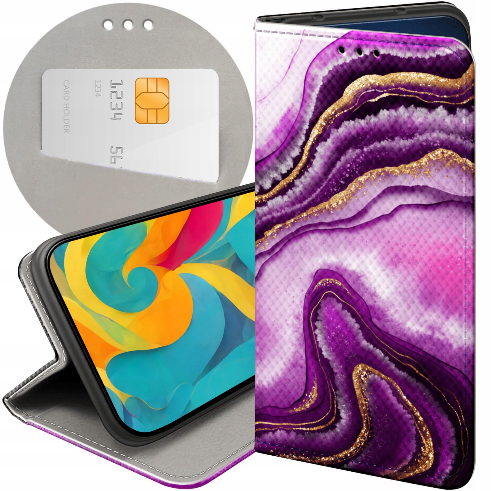 Etui Z Klapką Do Honor MAGIC7 Pro Różowy Marmur Purpura Róż Marmur