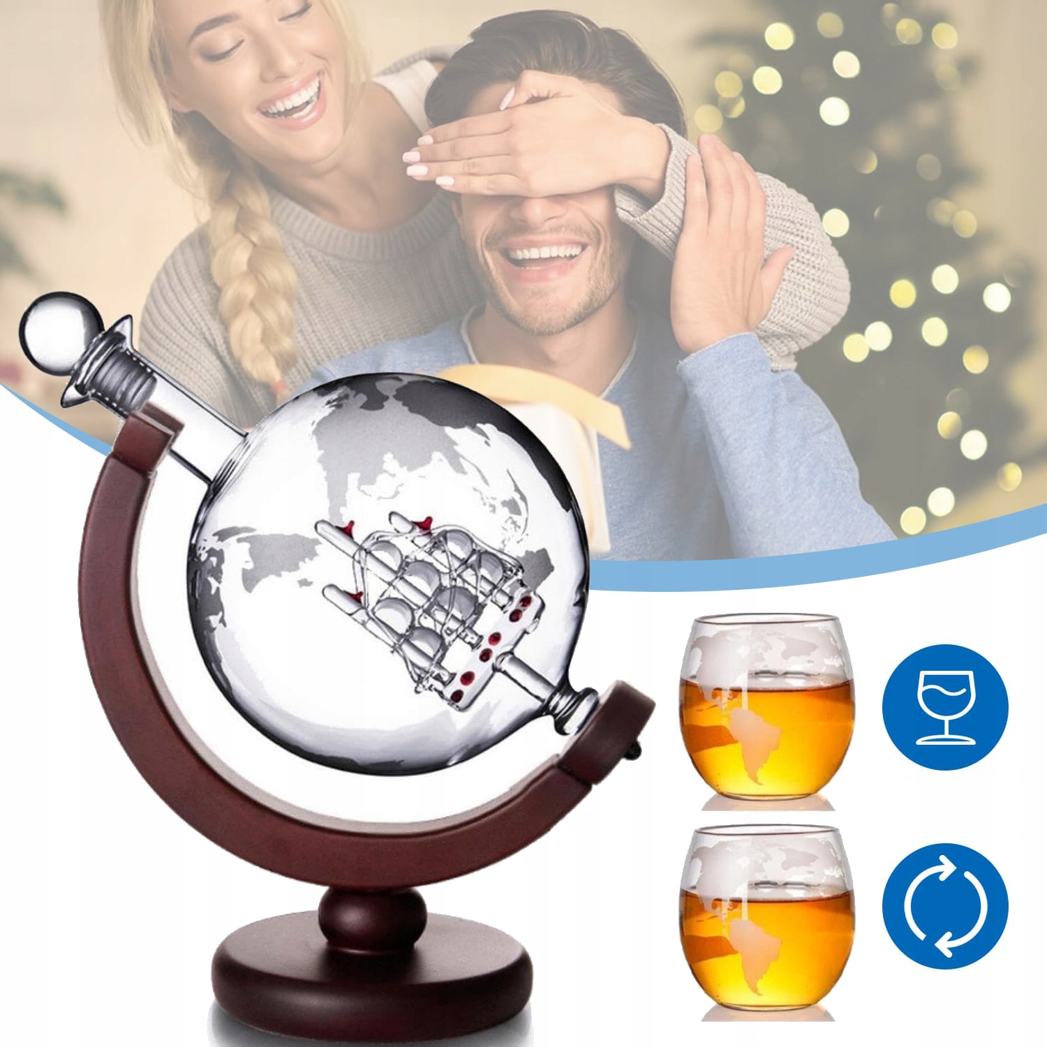 Karafa na whisky 850 ml Karafa na whisky se 2 sklenicemi na whisky, sklo