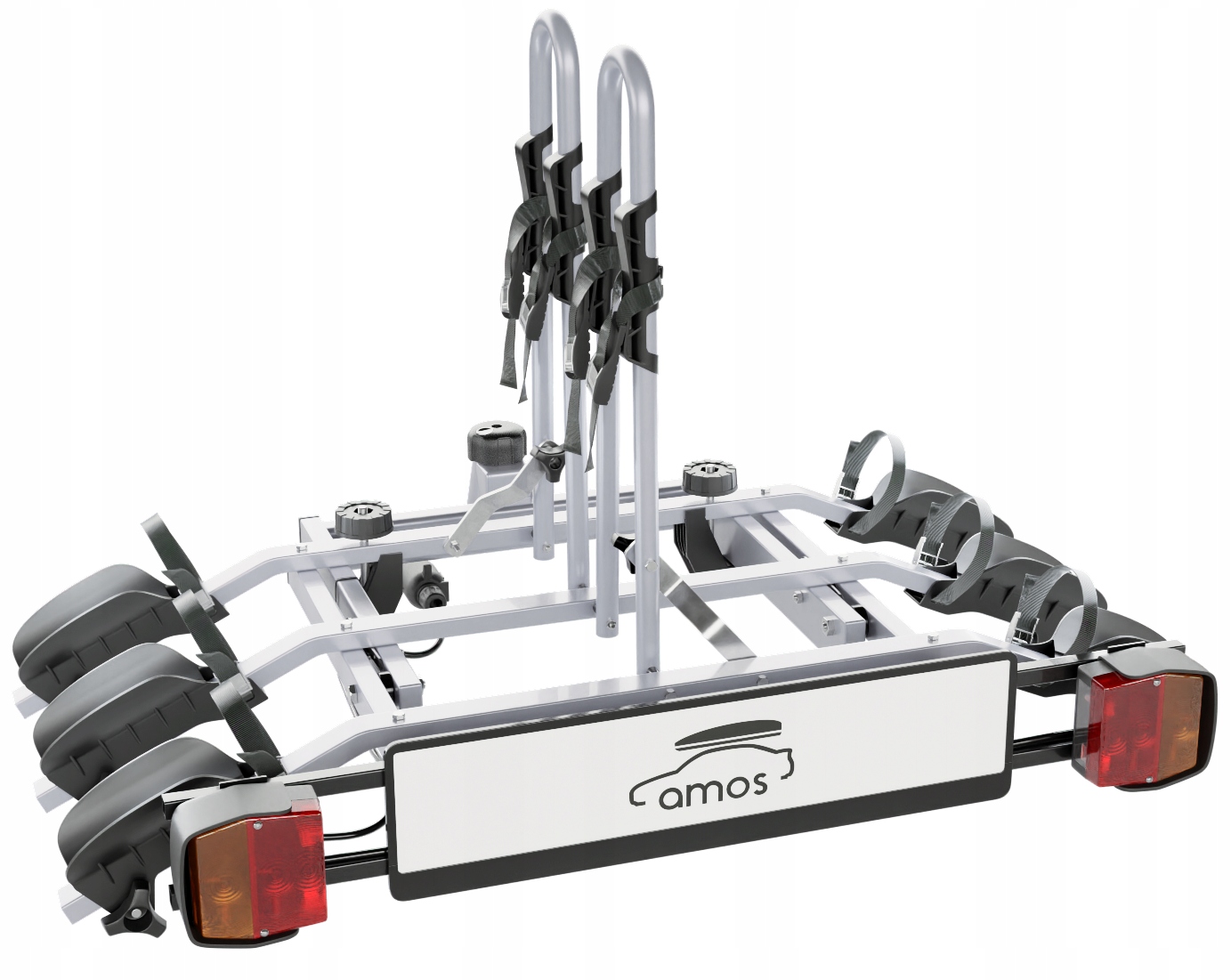 BAGAŻNIK ROWEROWY PLATFORMA NA HAK NA 3 CIĘŻKIE ROWERY DO 75kg E-BIKE+UCHYŁ Producent AMOS