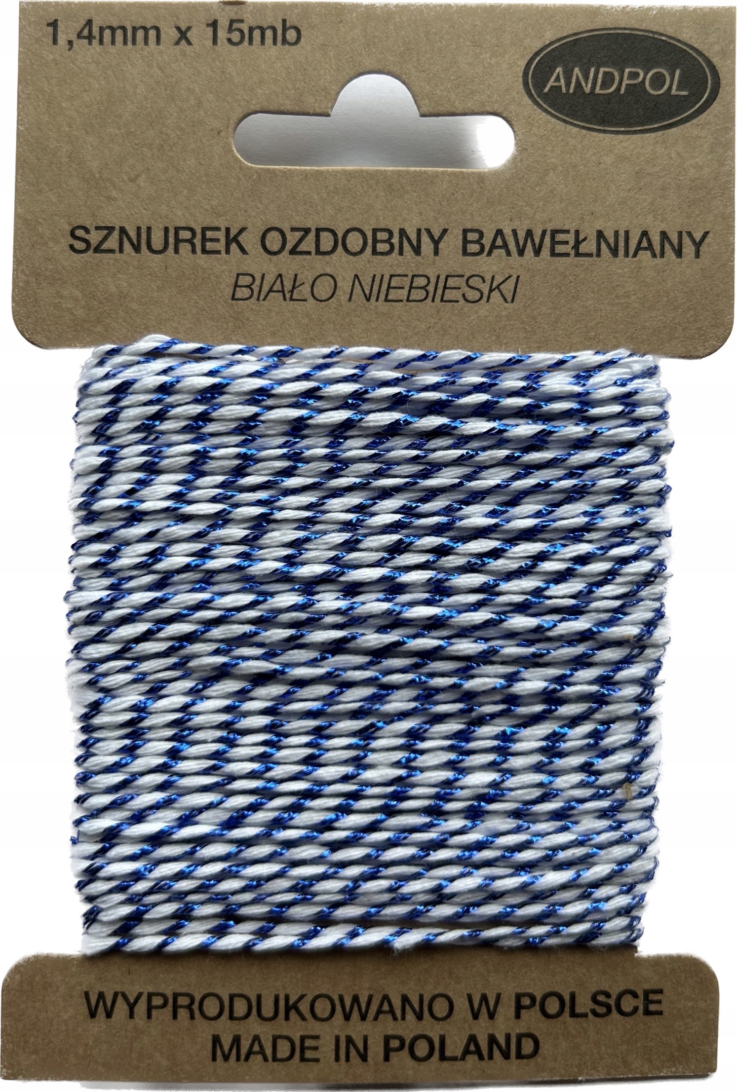 Sznurek ozdobny bawełniany biało niebieski