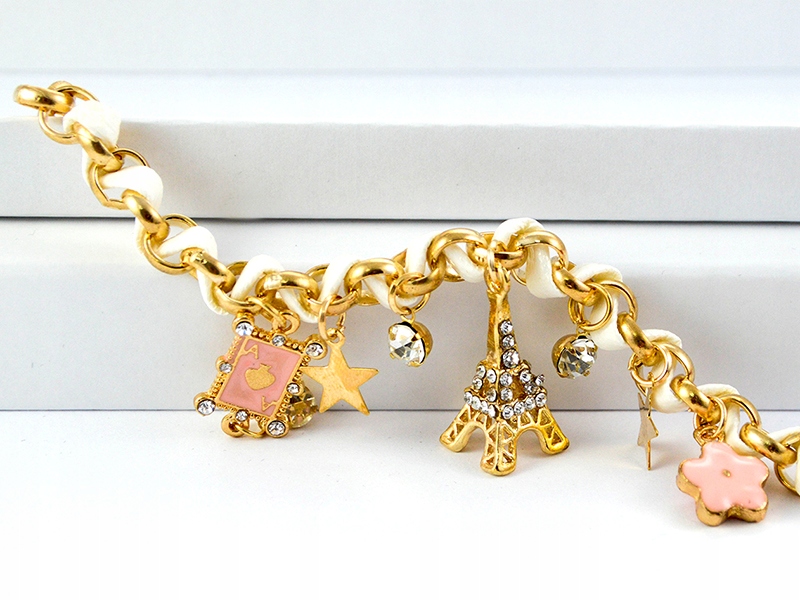 

Złota Biała Bransoletka Wieża Eiffla Charms Gratis