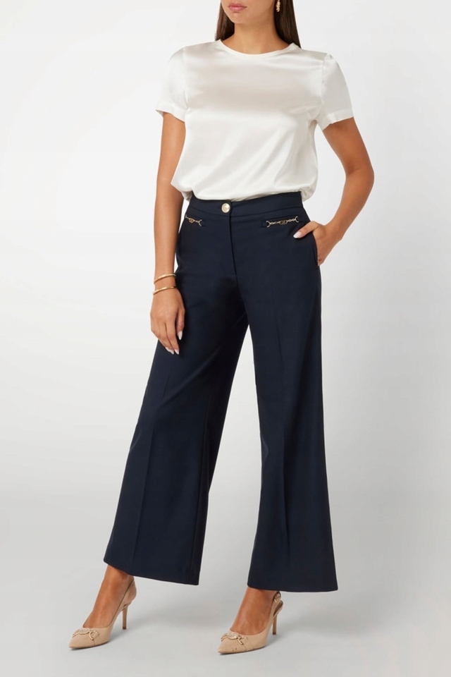 Marciano By Guess Tmavě Modré Kalhoty Jednoduché Vysoký Pas S Řetízky, Velikost 42