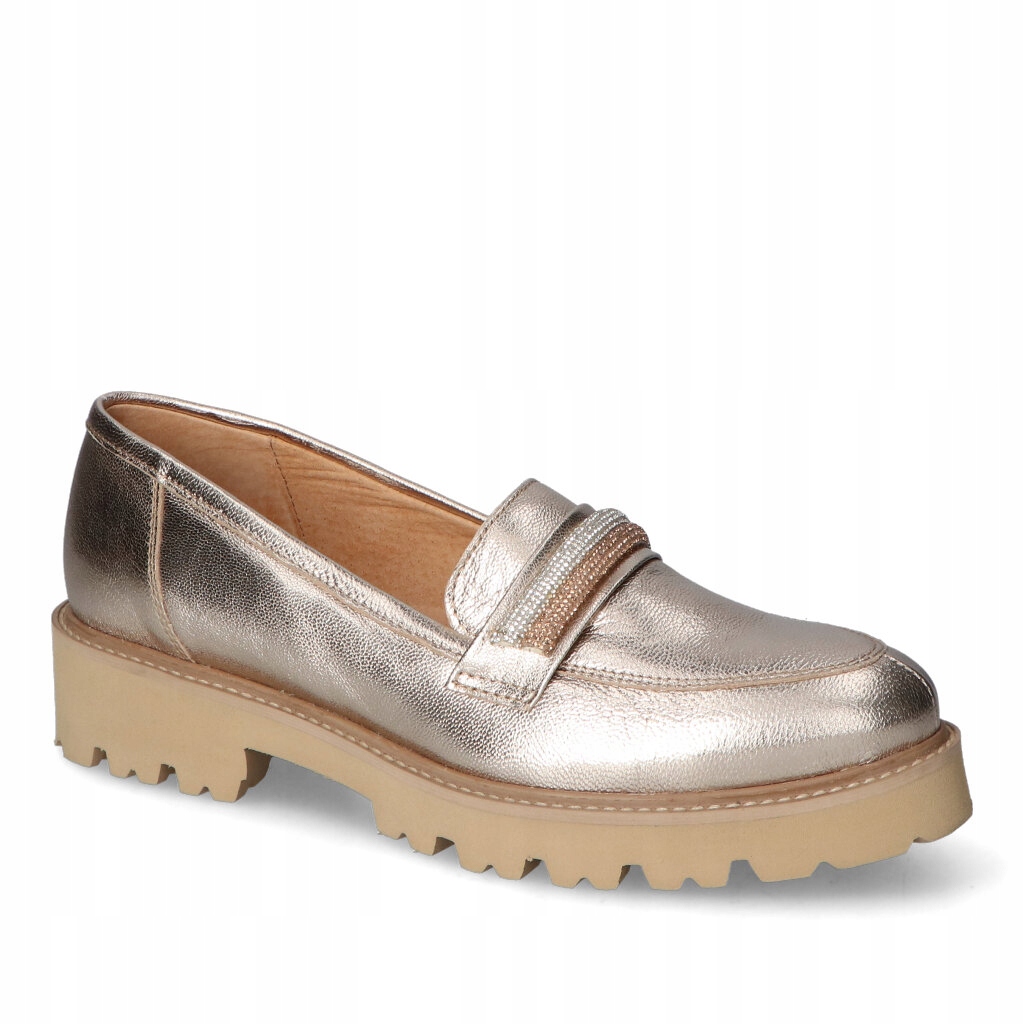 Dámské mokasíny Polobotky Flisella Zlaté kožené s ozdobou 39