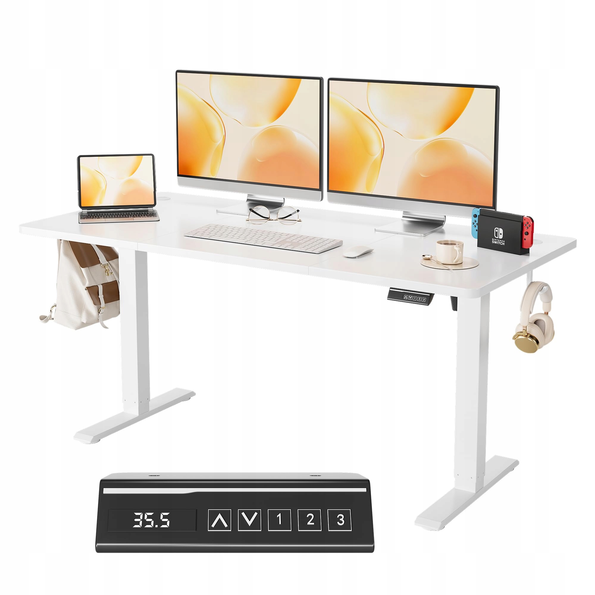 Elektrický výškově nastavitelný stůl, nosnost 100 kg, bílý, 120x60 cm